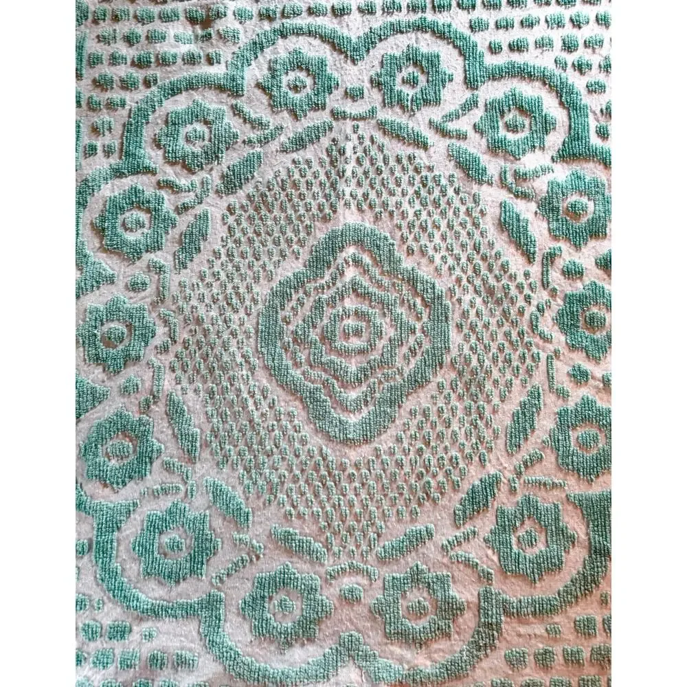 Vintage Mint Green Woven Chenille Bedspread 76x101 Mid Century Tufted Medallion